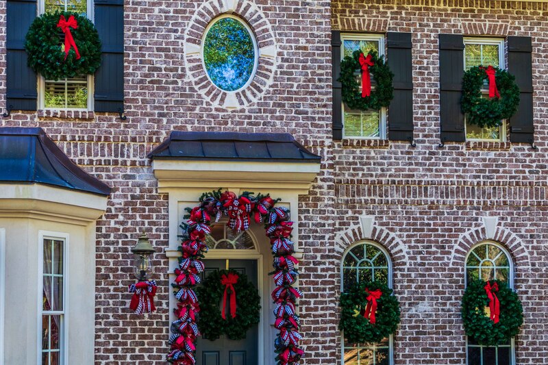 Christmas wreaths on a house