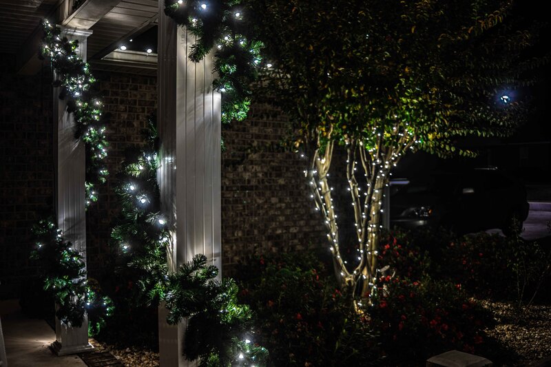 Holiday garland on a porch
