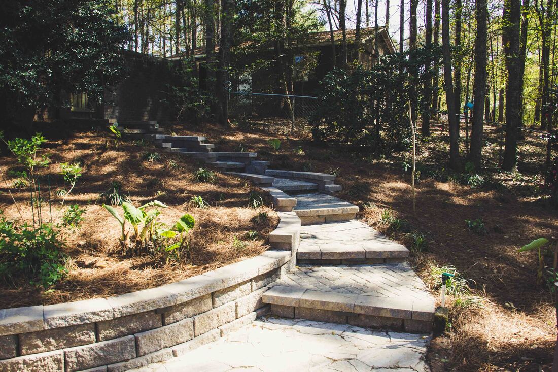 Hardscape steps during the day